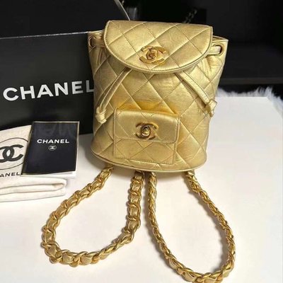 Chanel vintage mini duma 金色雙肩包後背包 有塵袋盒子 標