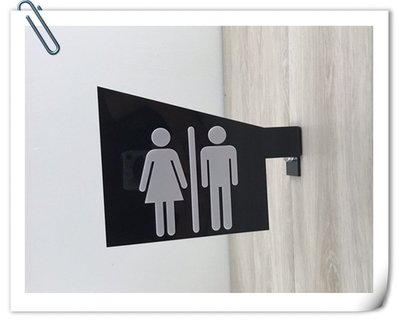 【現貨】立體化妝室黑色時尚簡約壓克力指示牌 標示牌 標誌告示 男女廁所 WC洗手間 雙面側掛式✦幸運草文創✦