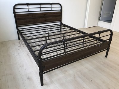 【N D Furniture】台南在地家具-美式工業風橡膠木粉體烤漆鐵架5尺雙人床架/床台/鐵床BG