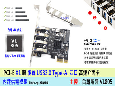 【附發票】PCIe 轉 4埠 USB3.0 電腦擴充卡 PCIe 1X 轉 USB3.0 轉接卡 介面卡 一年保