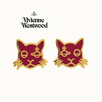 Vivienne Westwood ( 金屬金色×深酒紅色 ) 貓咪 土星眼睛 耳環｜100%全新正品｜特價 !