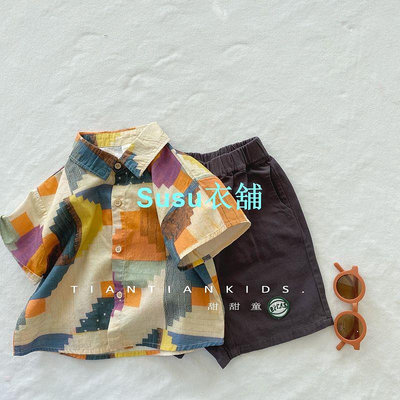 男童夏裝套裝 新款韓版 兒童短袖襯衫 帥氣中小童時髦短褲 兩件套
