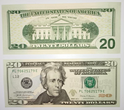 美金(美元) USD 20 保證真鈔(版本和號碼隨機)