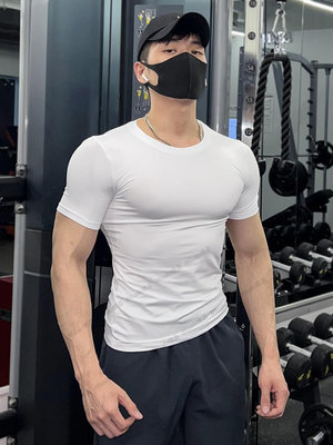 緊身衣男士夏季短袖t恤冰絲運動服健身房籃球跑步肌肉速干訓練服-Misaki精品