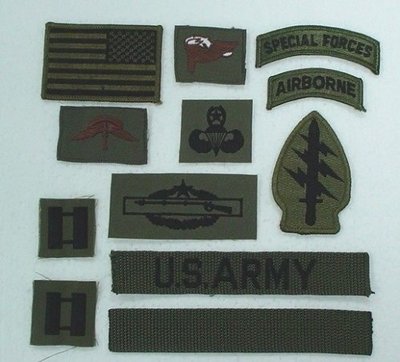 美國陸軍綠扁帽特種部隊特戰小組上尉組長布章(M65用#757(一組12個).特價$720.軍品.裝備.