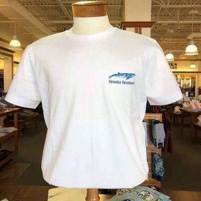 現貨熱銷-Brooks Brothers布克兄弟圓領純棉寬松印花鯊魚夏季短袖T恤