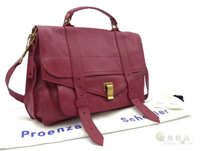 Proenza Schouler 山羊皮 金釦 PS1 大款 書包 / 郵差包 兩用包(野莓紅)