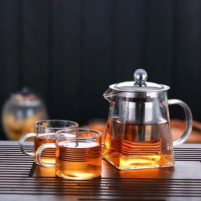 耐熱玻璃茶壺加厚家用過濾泡茶壺功夫茶具套裝天圓地方三件壺小喇叭精品 促銷 正品