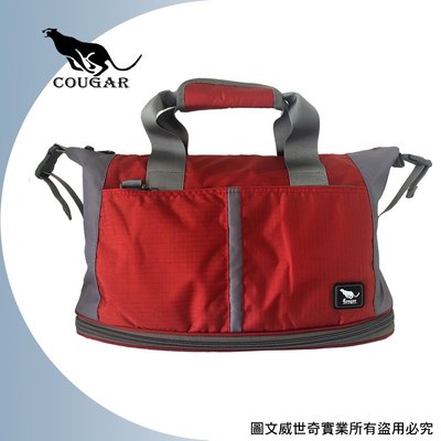 【Cougar】 可加大 可掛行李箱 旅行袋/手提袋/側背袋(7037紅色)【威奇包仔通】
