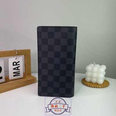 【凱莉二手】LV BRAZZA 黑灰 棋盤格 對折 直立式 16卡 男用 長夾 N62665