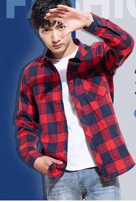 韓系男士長袖襯衫個性撞色格子寸衫襯衣時尚 A108