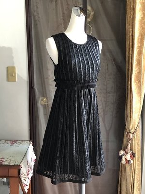 全新轉賣---義大利品牌附吊牌【RELISH】黑色蕾絲皮革交織連身禮服/洋裝 XS