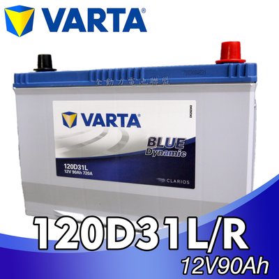 全動力-NEW VARTA 華達 120D31L/R (90Ah) 汽車電池 電瓶 銀合金 三菱 現代適用 同95D31