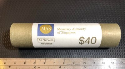 【超值硬幣】新加坡2018年 1Dollar 雙色幣 原封捲 一捲(40枚) 魚尾獅圖案 少見~(年份隨機)