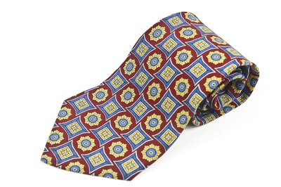 【古物箱】 TRUSSARDI 義大利製 古典 普普 宮廷 絲絹 印花 古著 頂級領帶 (老品 二手 古著)