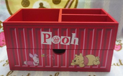 正版﹝Disney﹞授權※Winnie the Pooh小熊維尼※【紅色貨櫃屋造型】木質三格單抽收納盒