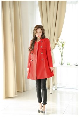 【艾法小舖】紅色綁帶長版風衣外套 清倉特價