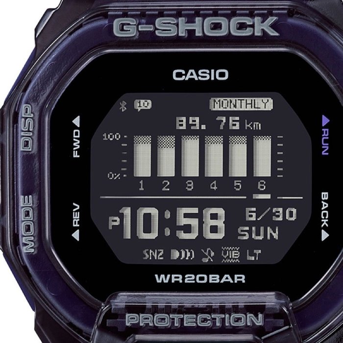 全新台灣卡西歐公司貨G-SHOCK 藍牙半透明黑x紫經典方型運動系列GBD