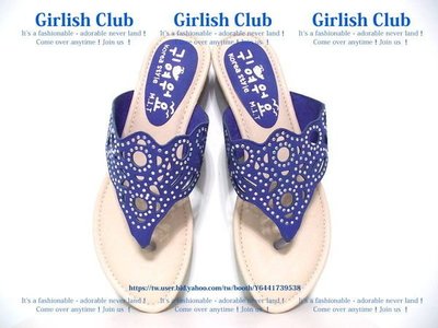 【Girlish Club】鏤空雕花水鑽夾腳人字拖鞋36(23)藍(m520)zara h&m ck拖鞋韓國小香二三一元起標