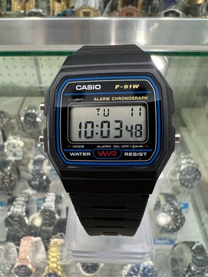 【金台鐘錶】CASIO卡西歐 當兵 學生 LED 輕便好用 復古造型 運動錶 F-91W-1