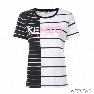 【WEEKEND】 KENZO Striped Logo T-shirt 條紋 棉質 短袖 T恤 黑+白色