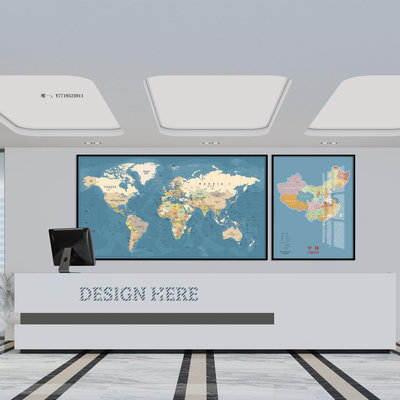 地圖中國世界地圖組合掛畫辦公室客廳沙發背景墻裝飾畫可旅游打卡標記掛圖