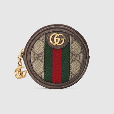 【翰貝格名牌館】全新真品 Gucci Ophidia 綠紅綠 金色LOGO 圓型 鑰匙 零錢包 吊飾 574840 預購