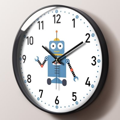 下殺 卡通掛鐘客廳創意可愛機器人時鐘兒童房靜音鐘表早教中心掛表#時鐘#掛鐘#墻鐘