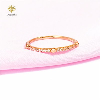 PARANOID俄羅斯585紫金歐萊特珠寶14k玫瑰金彩金光面球圓珠排鉆小清新戒指