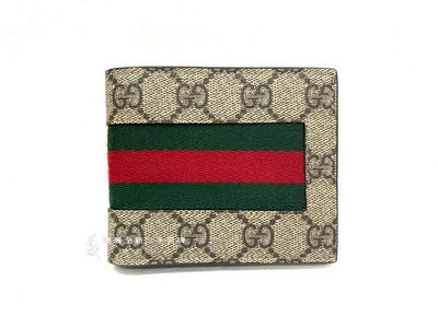 遠麗全新二手名牌館(高雄店)K6938 Gucci PVC綠紅綠織帶8卡對開短夾