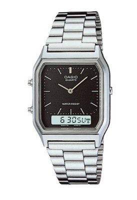【萬錶行】CASIO 銀色時尚復古雙顯指針錶 AQ-230A-1D