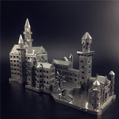 3D金屬拼圖模型德國天鵝堡荷蘭風車教堂摩天輪成人玩具拼裝模型