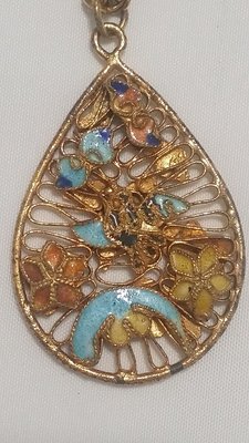 早期收藏-60年代西洋古董鏤空雙面雕花搪瓷琺瑯黃銅金項鍊
