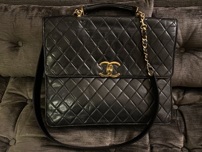 【現貨】Chanel Vintage 雙C Logo 羊皮公事包 荔枝皮 牛皮