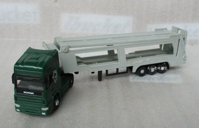 [丸山建機模型店]---SCANIA 綠色二軸拖頭+白色車輛運搬櫃板車 1/72模型---散裝無盒