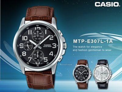 CASIO 手錶專賣店 國隆 CASIO 手錶_MTP-E307L-1A / 7A_黑咖_白黑_防水_皮錶帶_日星期24