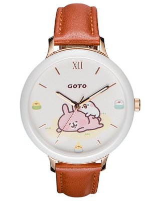 [時間達人] GOTO X 卡娜赫拉的小動物 兔兔 P助-愜意時光 藍寶石水晶鏡面 陶瓷 一卡通行動生活手錶 行動支付
