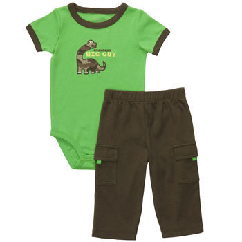 【安琪拉 美國童裝/孕婦裝】Carter's 2件式套裝-綠色恐龍包屁衣/連身衣+長褲