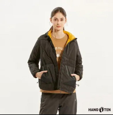 Hang Ten 女裝-恆溫多功能-石墨烯防輕潑水保暖絎縫連帽外套(黑)M號