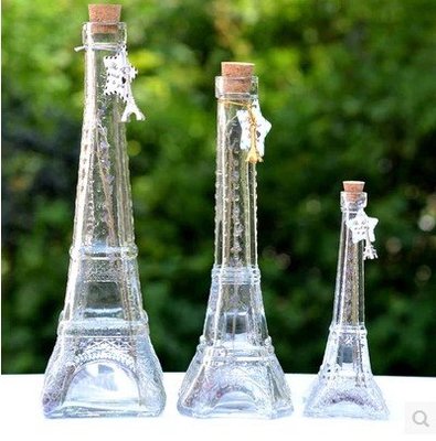 巴黎埃菲爾鐵塔玻璃瓶透明*彩虹許愿瓶木塞漂流瓶生日創意情人