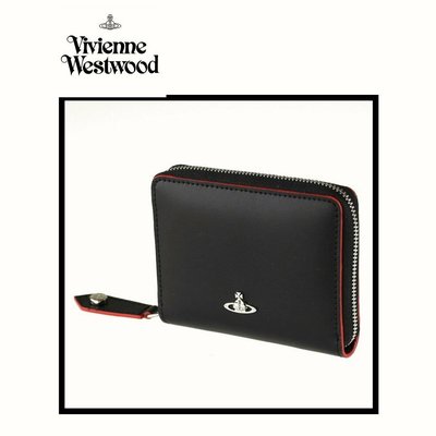 Vivienne Westwood （黑紅色）真皮  拉鍊 短夾 皮夾 錢包｜100%全新正品｜特價!