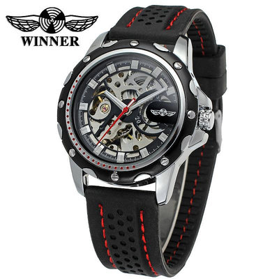 現貨男士手錶腕錶Ebay Winner勝利者 男士時尚休閑鏤空硅膠自動機械錶