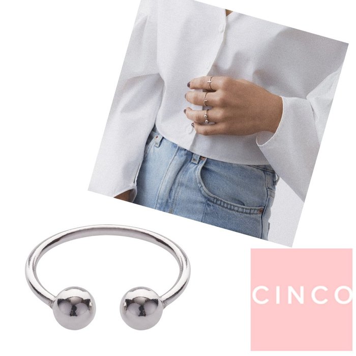 CINCO 葡萄牙精品 台北ShopSmart直營店 Hit ring 925純銀戒指 雙圓球C型戒指