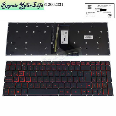 電腦零件適用宏碁 Acer AN515/51/52 VX5-591G VN7-793G 紅字背光鍵盤 LA筆電配件