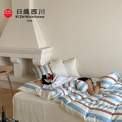 床包春夏簡約風60支蘭精天絲四件套條紋數碼印花涼感裸睡被套床上用品
