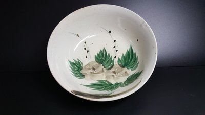 早期約30~40年老件陶土碗荷花大碗公 可使用可收藏當擺件欣賞
