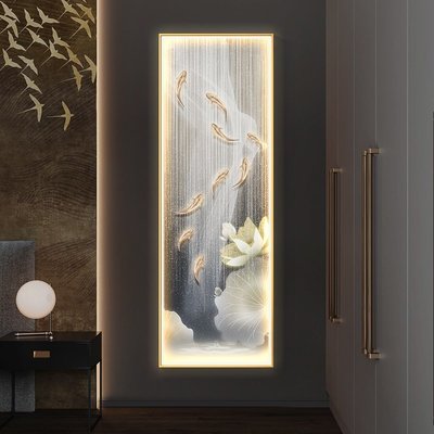 九魚圖現代輕奢玄關發光裝飾壁畫新中式走廊過道LED燈畫豎版掛畫踉踉蹌蹌促銷