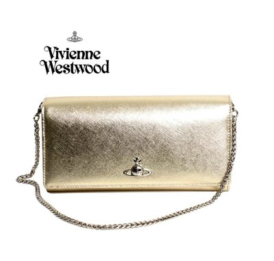 Vivienne Westwood ( 淡金色 )   防刮壓紋 真皮 兩摺長夾 皮夾 錢包｜100%全新正品｜特價