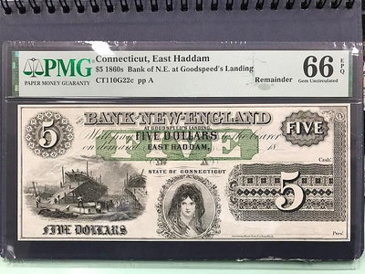 必集紙鈔  1860年美國大型5元老紙幣評級鈔   PMG66 所見即所得