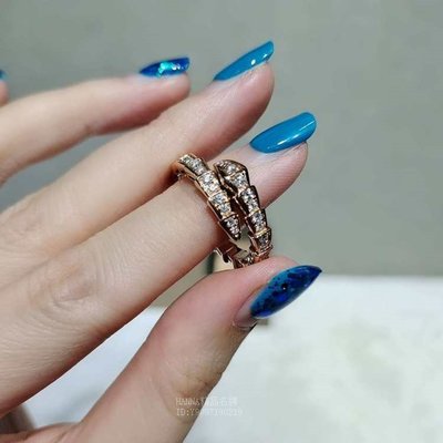 HANNA精品BVLGARI寶格麗 SERPENTI VIPER 18K玫瑰金 蛇形戒指 鑽石款 AN855318 現貨